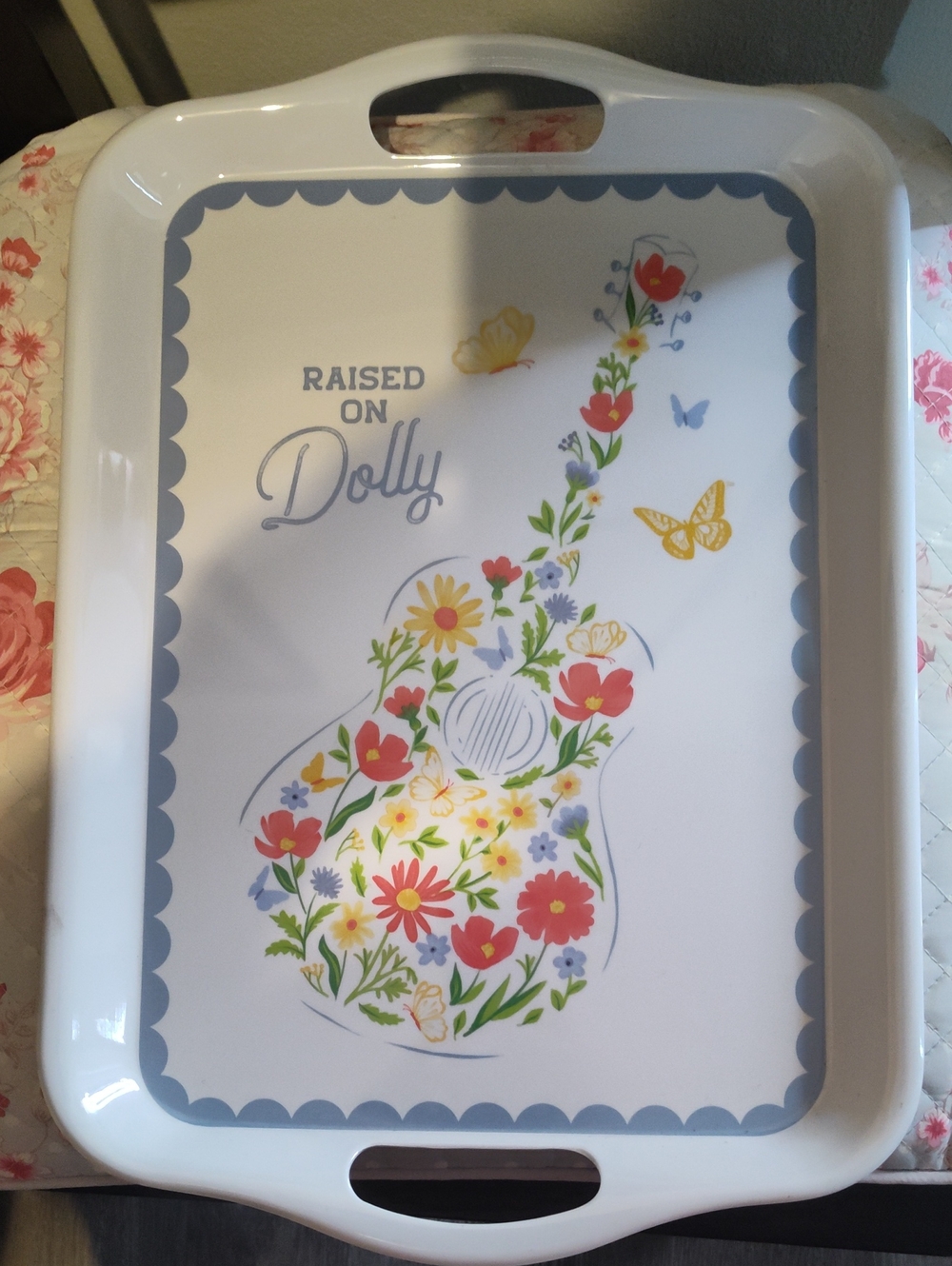 Dollcake White Floral Guitar Serving Tray